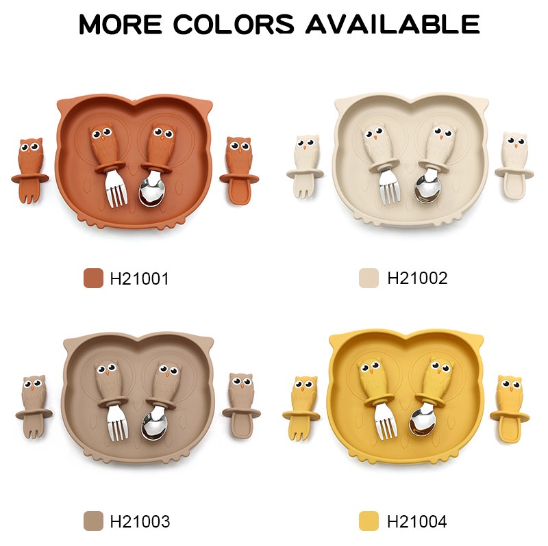 Owl Silicone Suction Plate Set — original color collection