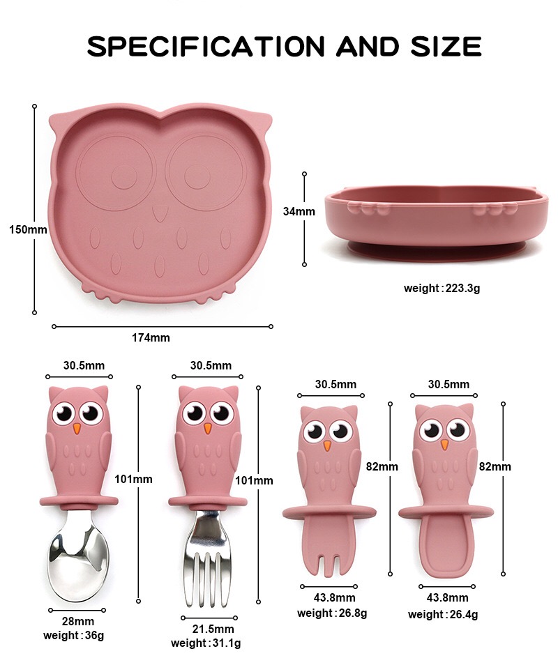 Owl Silicone Suction Plate Set — dimensions and measurement reference