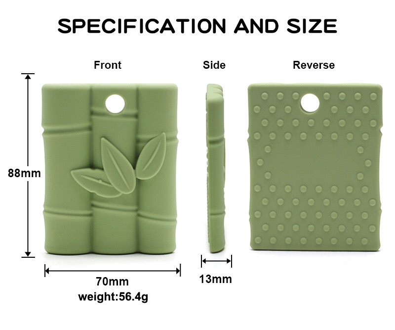 Bamboo Leaf Silicone Baby Teether — dimensions and measurement reference