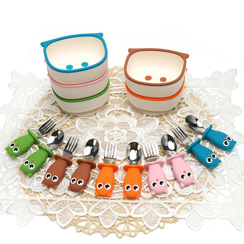 Baby Spoon & Fork Set with Owl Silicone Handles — additional product view