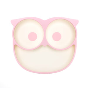 Owl shaped silicone baby plate, FDA approved anti‑drop toddler plate for baby self‑feeding
