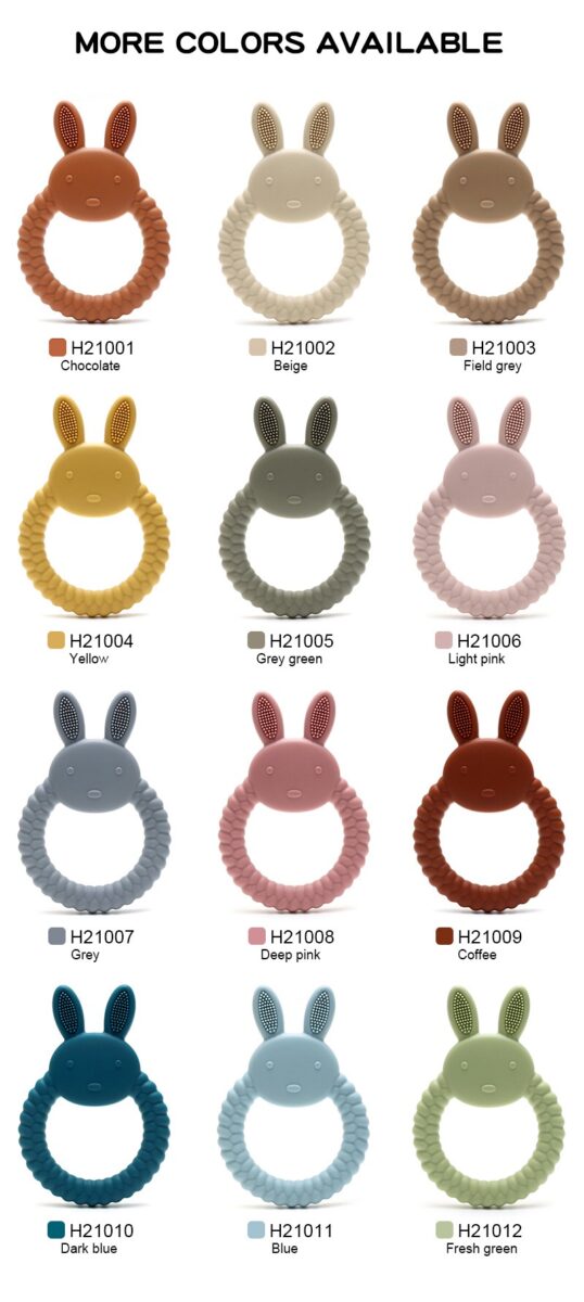 multi color silicone bunny ring baby teether wholesale