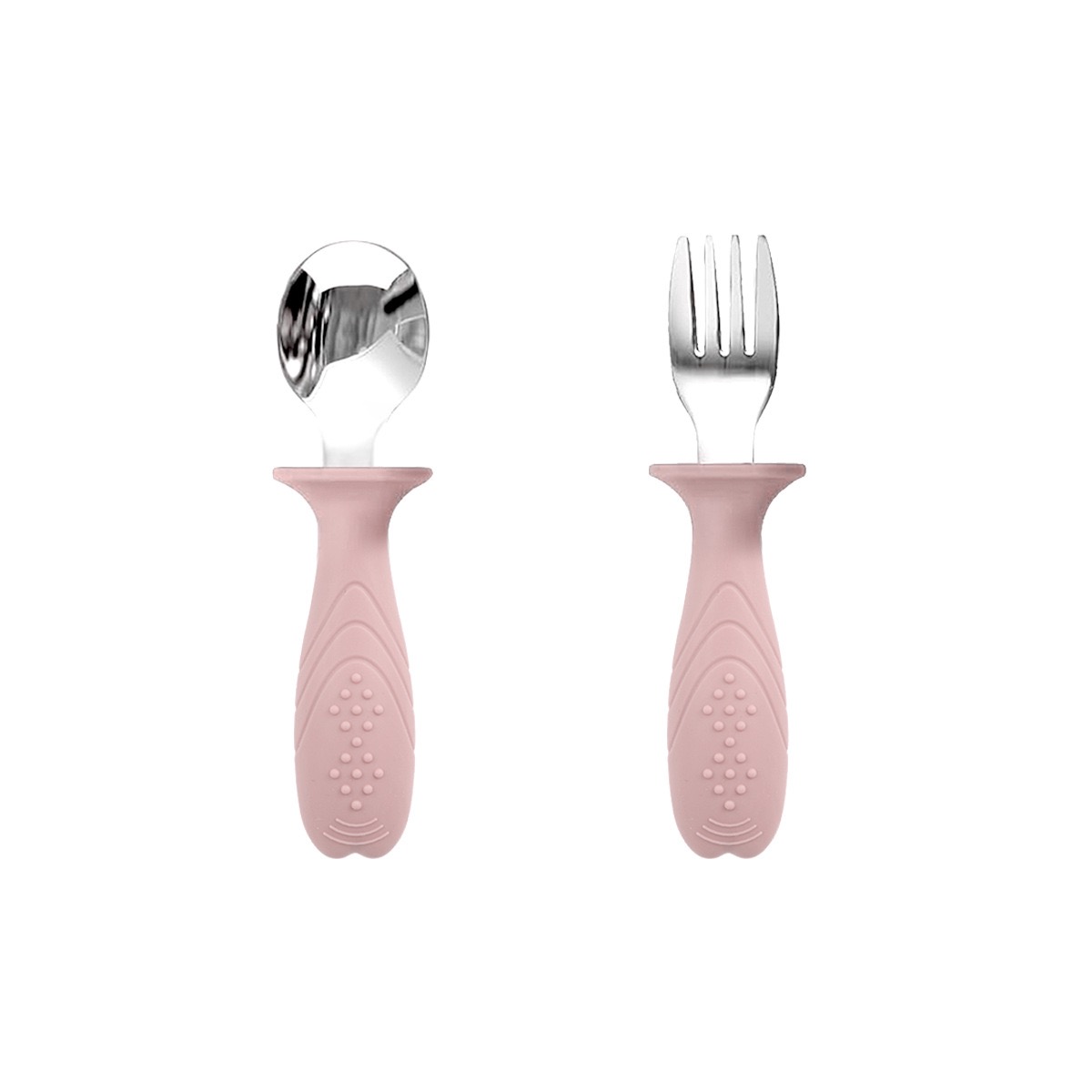 Baby Spoon & Fork Set with Textured Silicone Handles in Pink