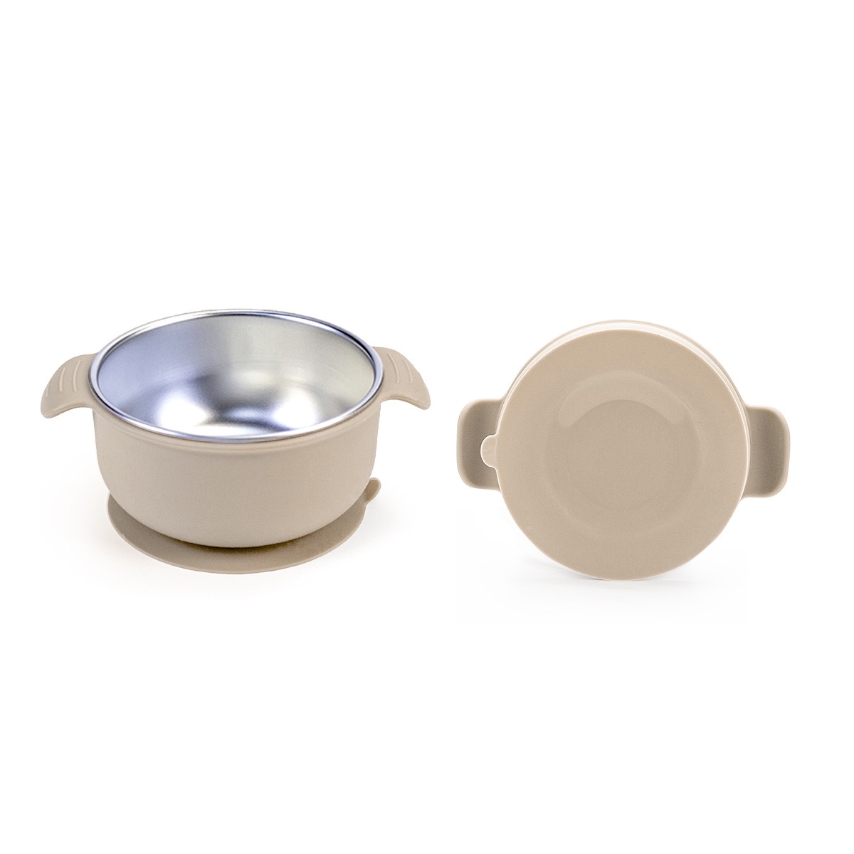Stainless Steel Baby Suction Bowl with Handles in Khaki