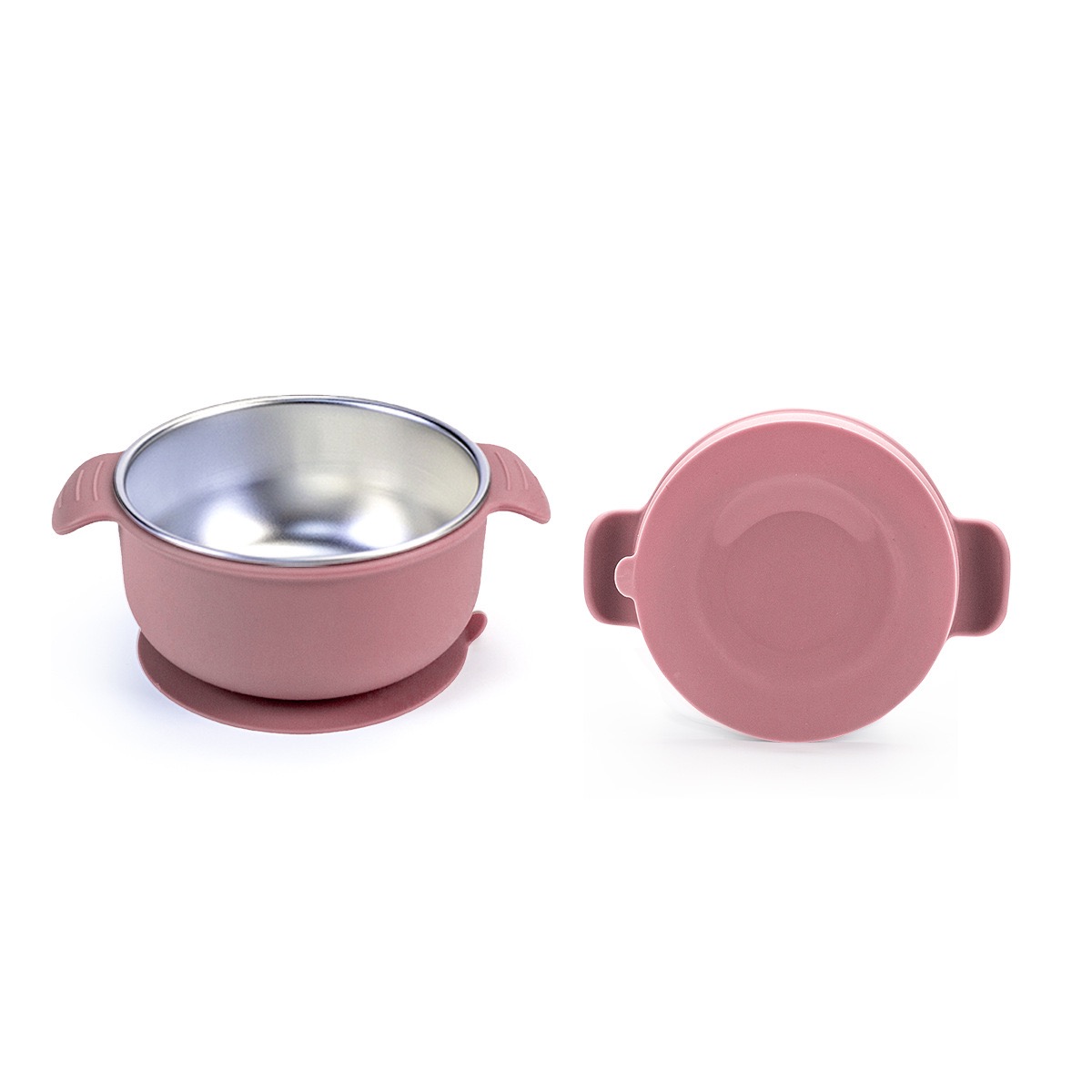 Stainless Steel Baby Suction Bowl with Handles in Dusty Pink