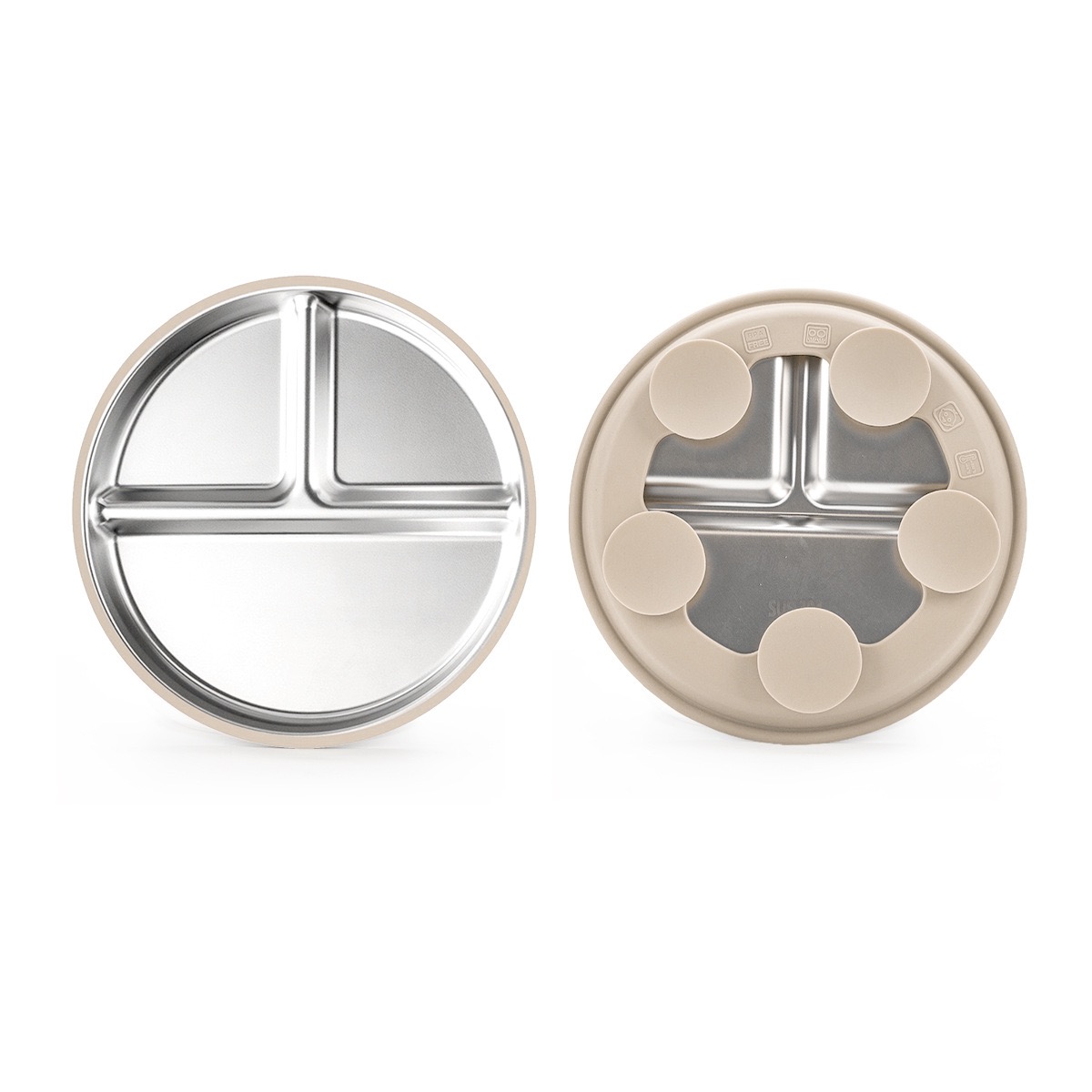3-Compartment Stainless Steel & Silicone Suction Plate in Beige