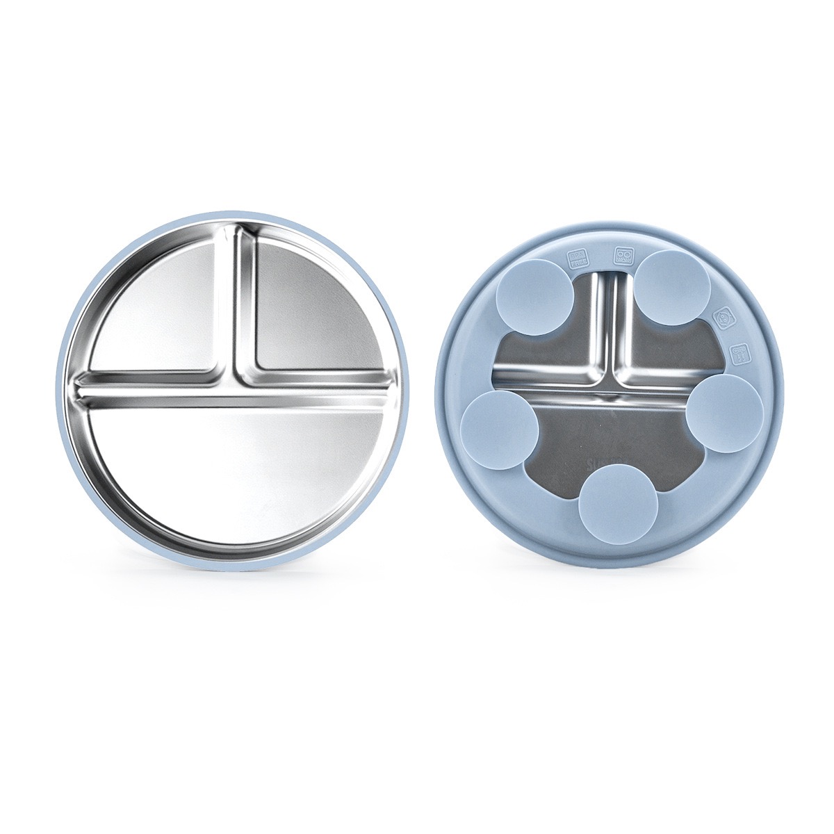 3-Compartment Stainless Steel & Silicone Suction Plate — main product photo