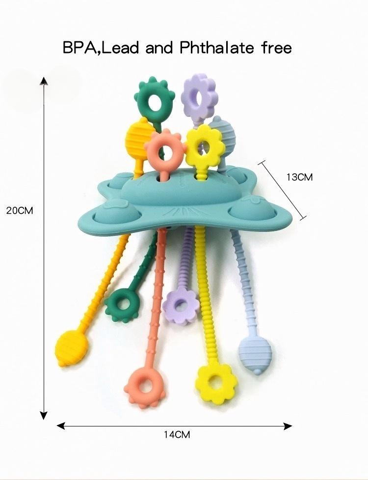 Silicone UFO Pull String Sensory Toy — dimensions and measurement reference