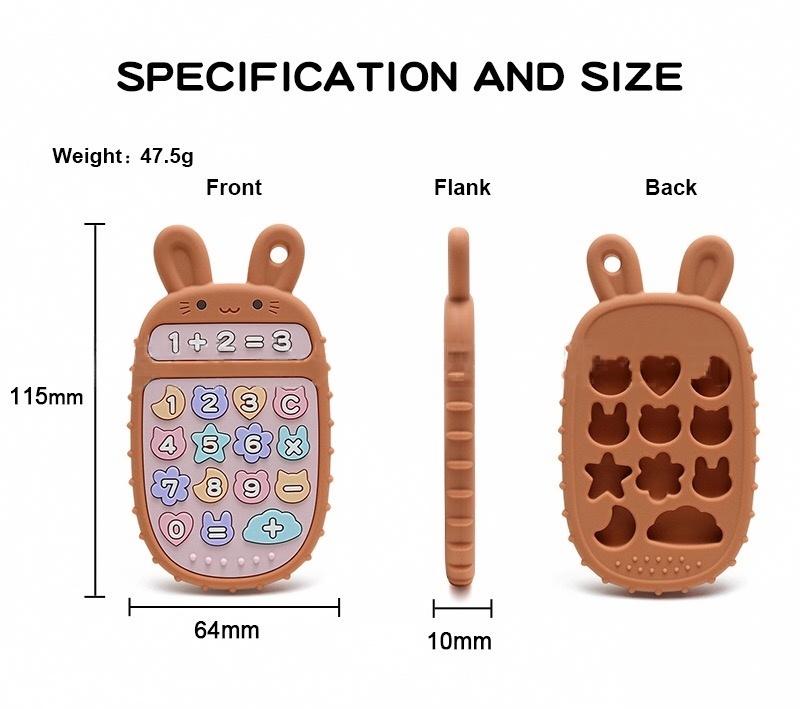 Bunny Phone Silicone Baby Teether — dimensions and measurement reference