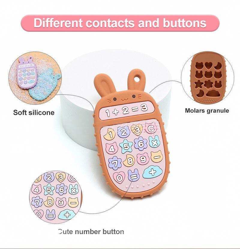 Bunny Phone Silicone Baby Teether — close-up product details