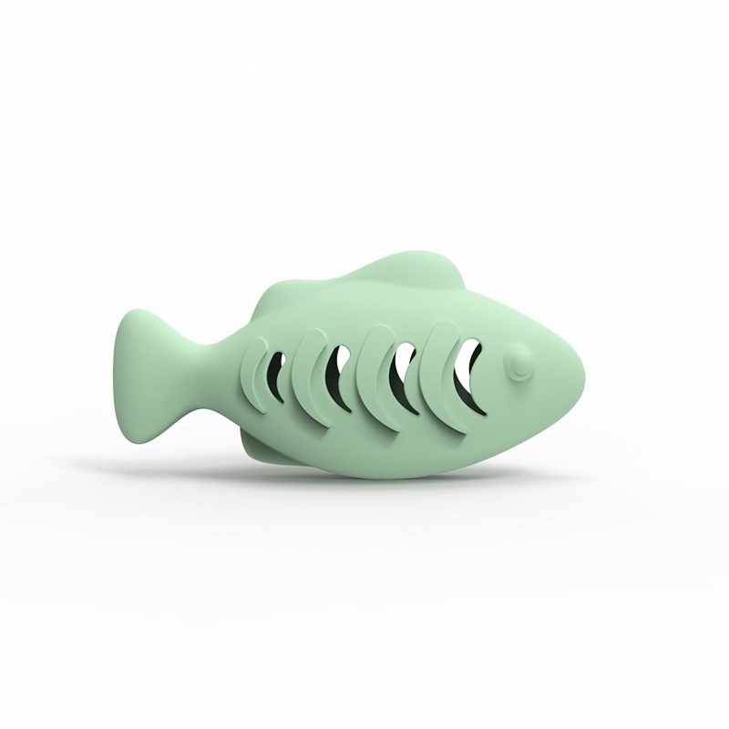 Fish-Shaped Silicone Cat Treat Dispenser in Green