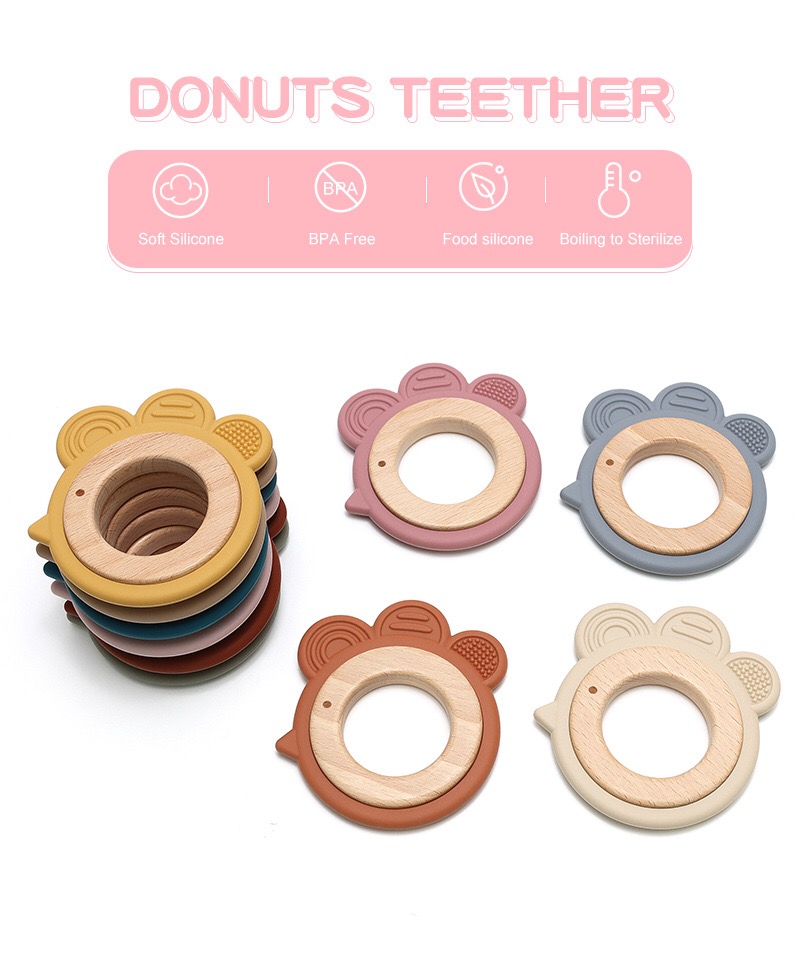 Chick Silicone & Wood Baby Teether — close-up product details