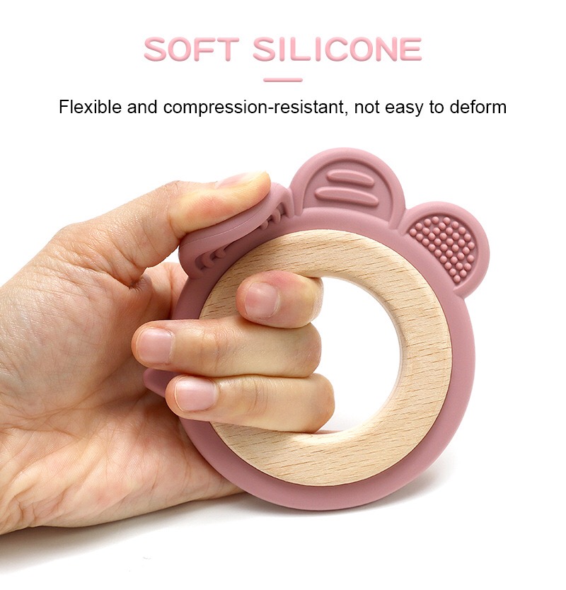 Chick Silicone & Wood Baby Teether — close-up product details