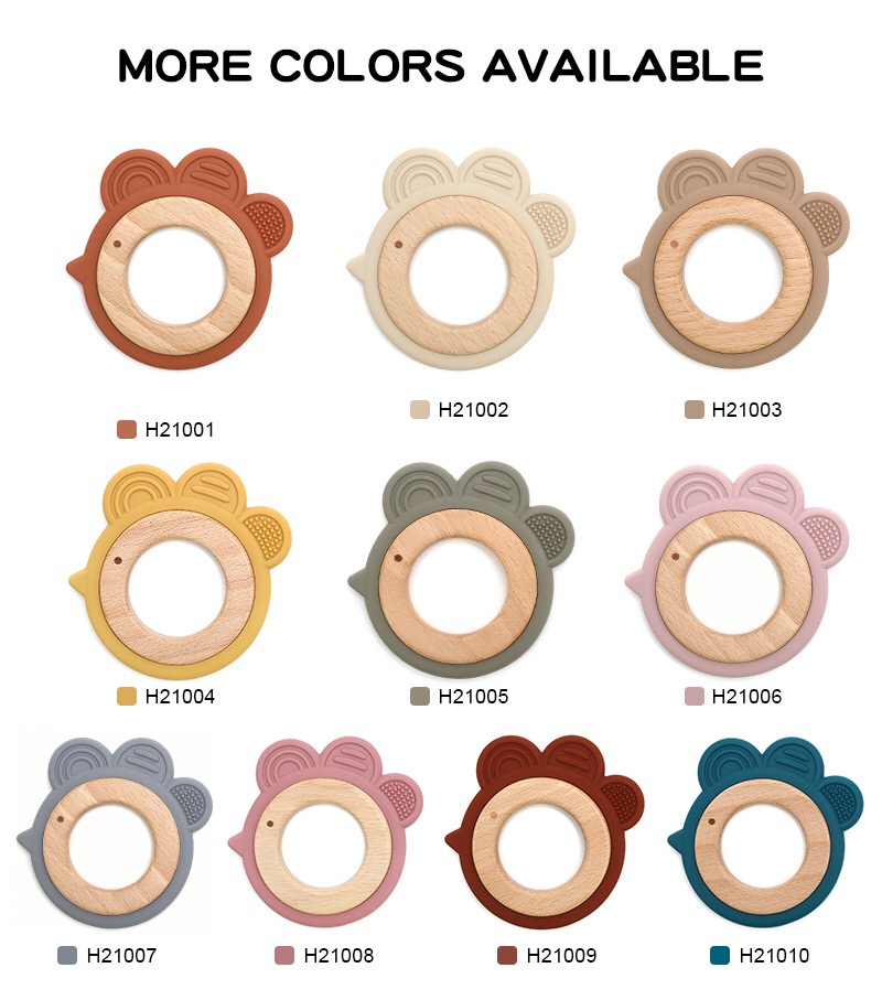 Chick Silicone & Wood Baby Teether — original color collection