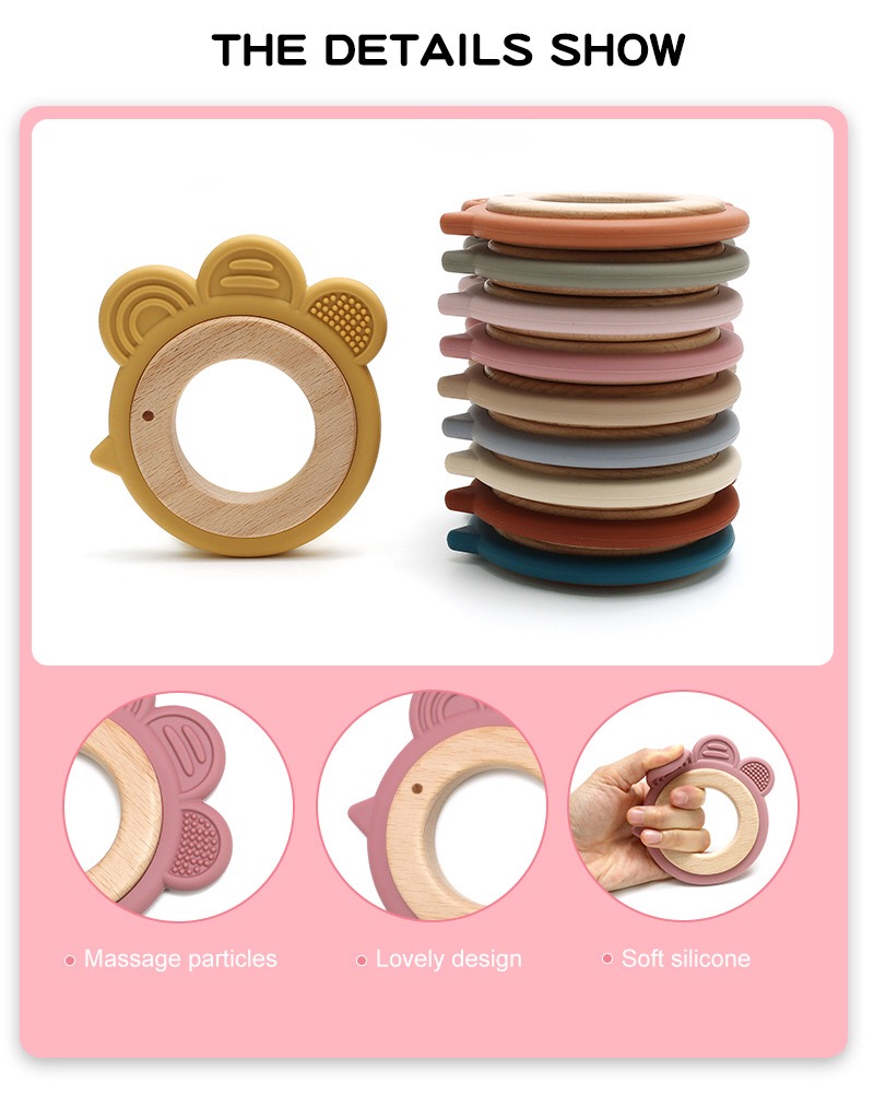 Chick Silicone & Wood Baby Teether — close-up product details