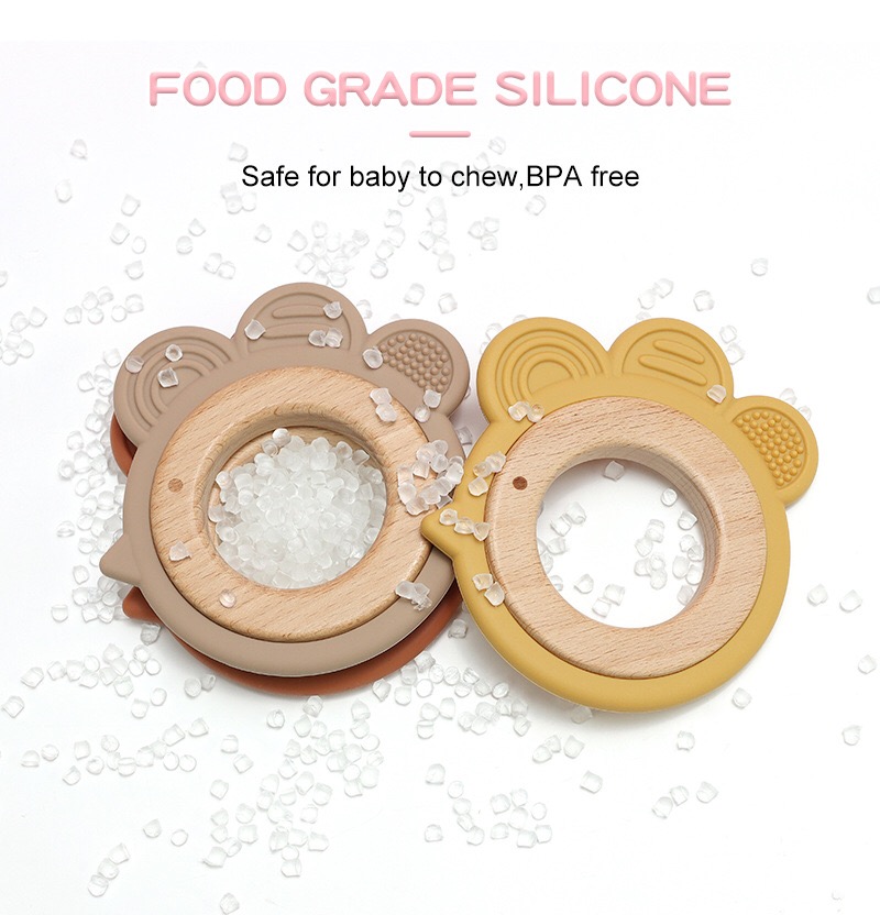Chick Silicone & Wood Baby Teether — close-up product details