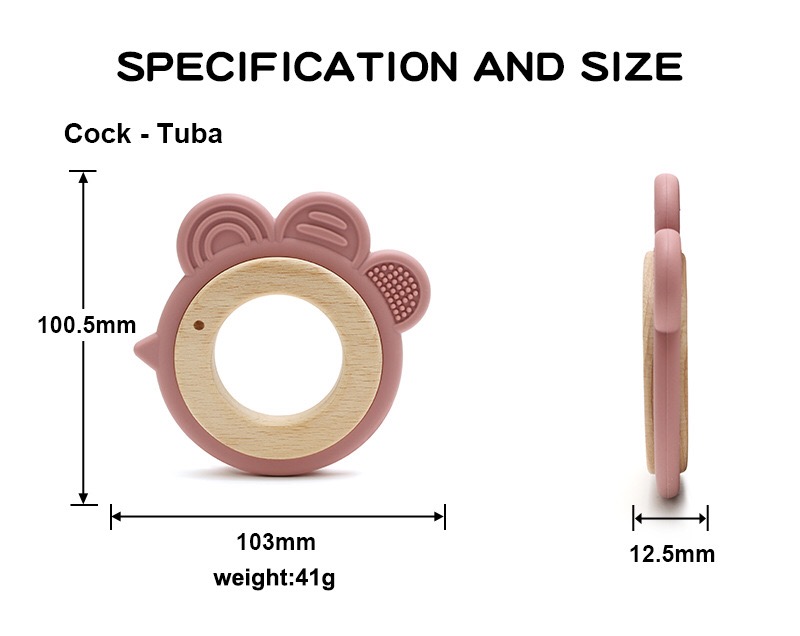 Chick Silicone & Wood Baby Teether — dimensions and measurement reference