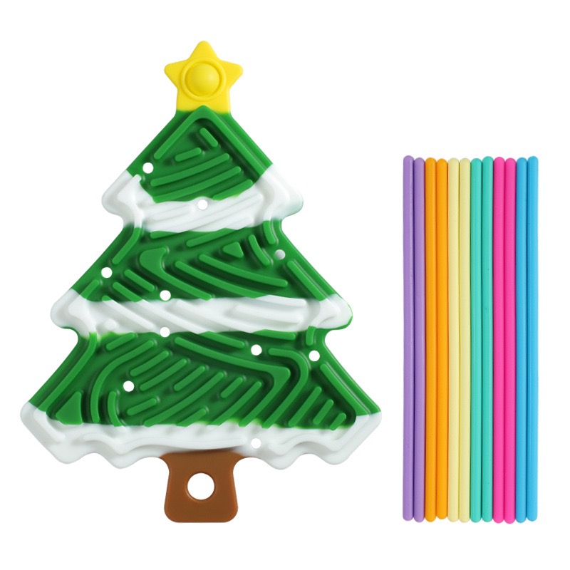 Christmas Tree Silicone Fidget Maze Board in Green White Snow
