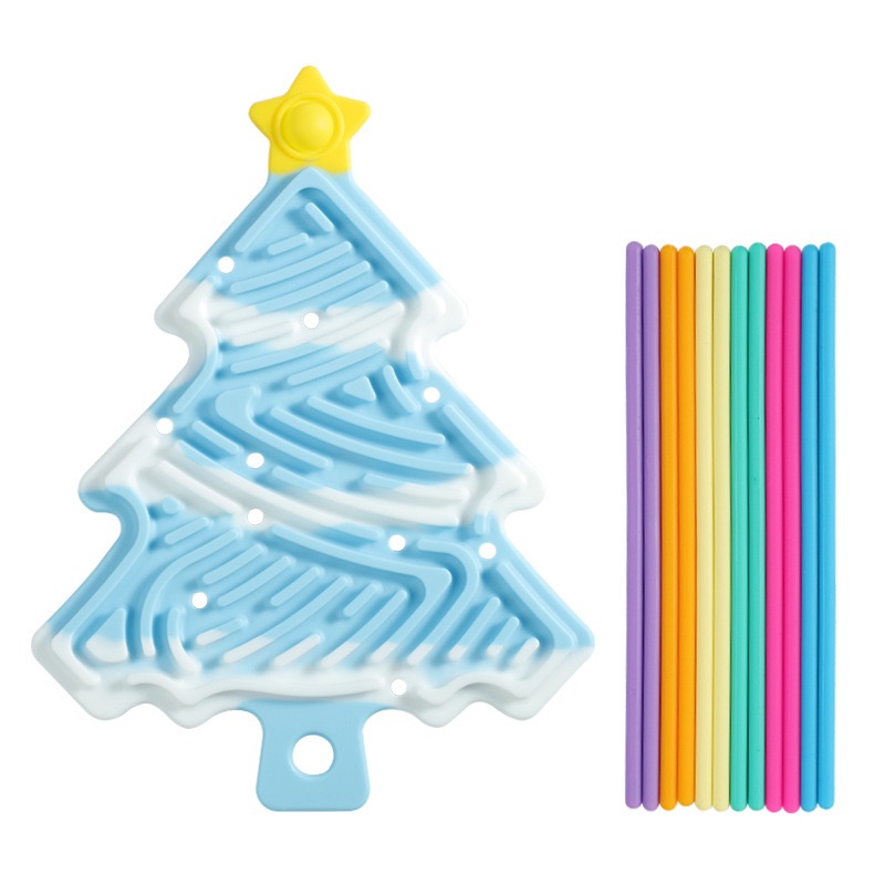 Christmas Tree Silicone Fidget Maze Board in Light Blue White Snow