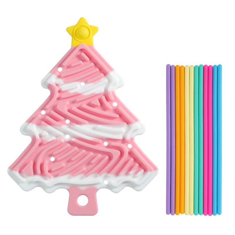 Christmas Tree Silicone Fidget Maze Board in Pink White Snow