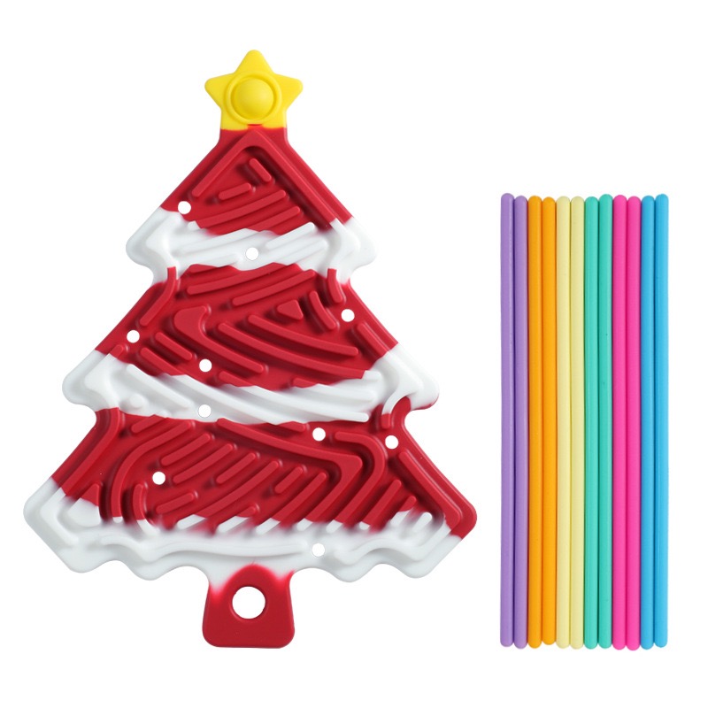 Christmas Tree Silicone Fidget Maze Board in Red White Snow