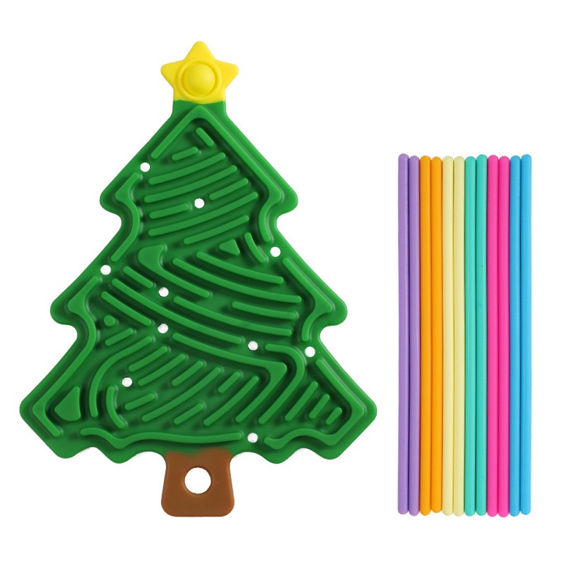Christmas Tree Silicone Fidget Maze Board in Solid Green