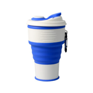 Blue white collapsible silicone coffee mug, portable outdoor travel cup