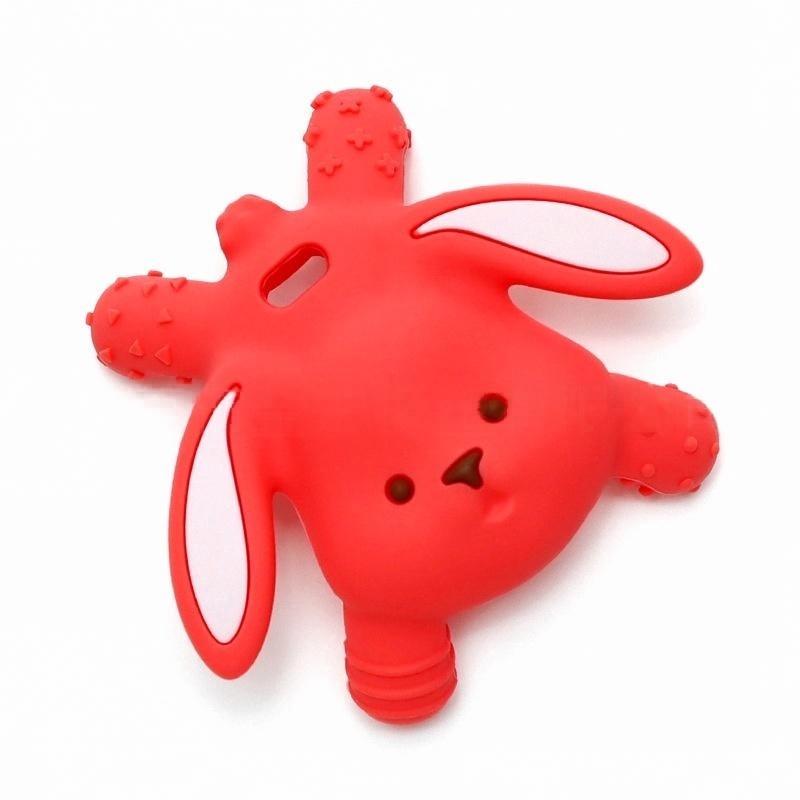 Bunny Silicone Baby Teether in Bright Red