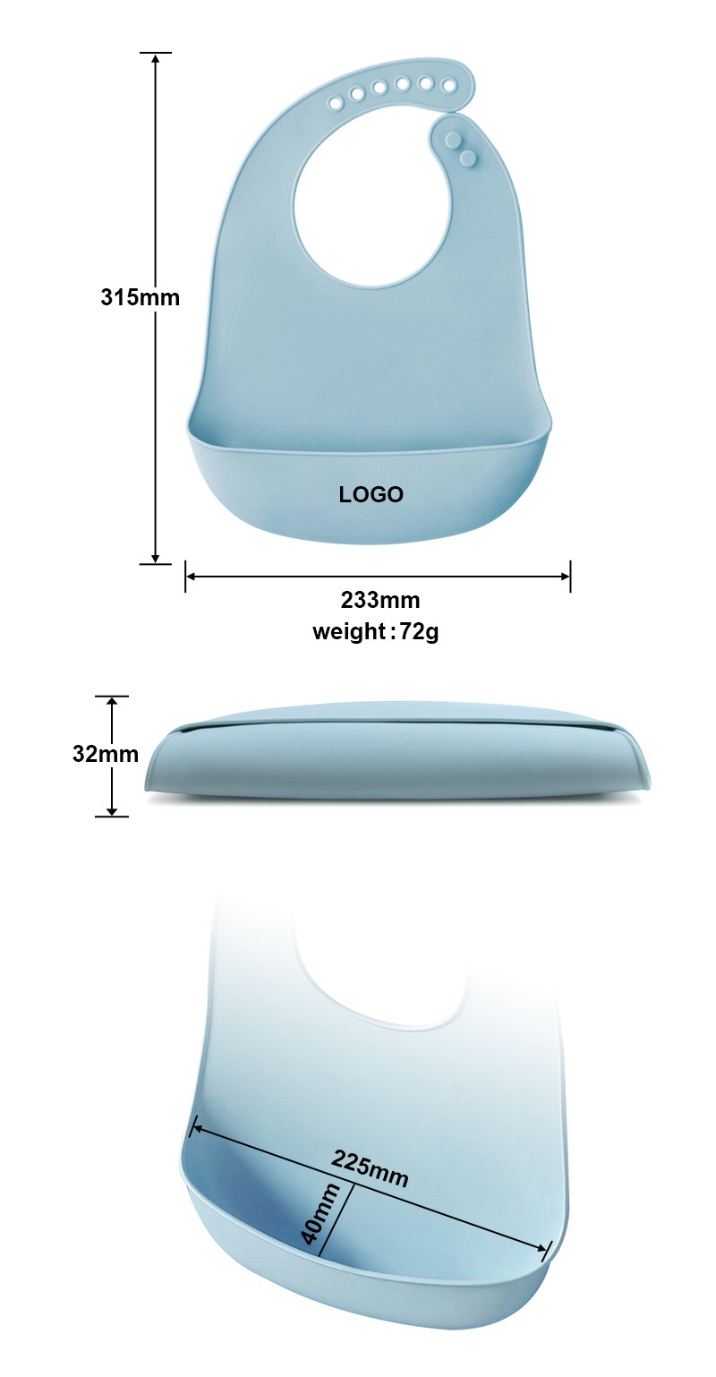 Silicone Baby Bib — dimensions and measurement reference