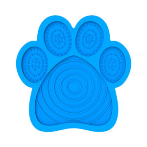 Blue paw shaped silicone dog lick mat slow feeder for dog licking enrichment