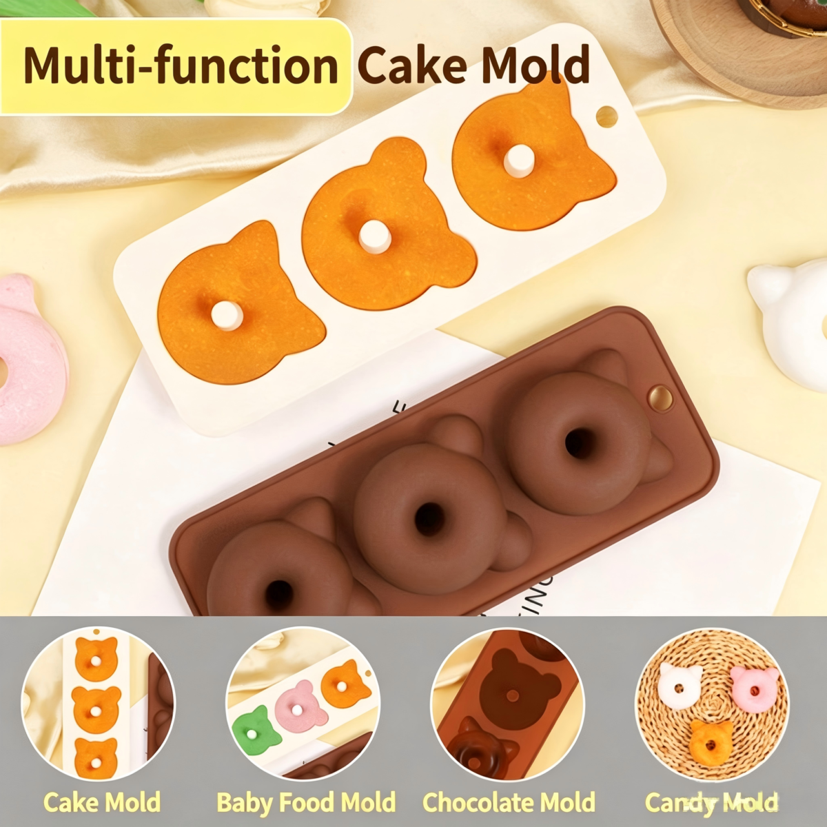 Food grade silicone donut baking mold, cute bear donut cake mold, custom color for bulk wholesale
