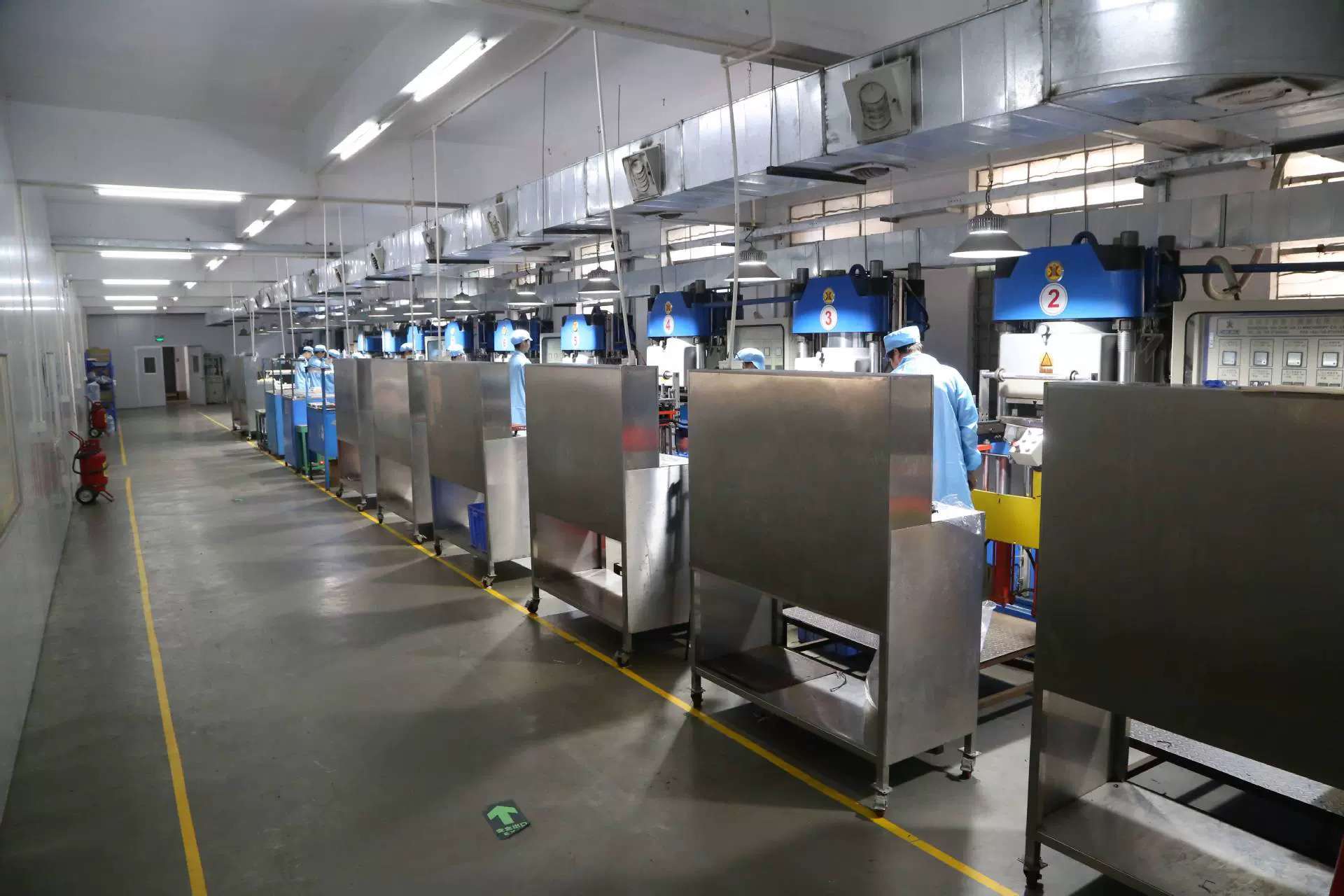Silicone molding workshop with hydraulic presses