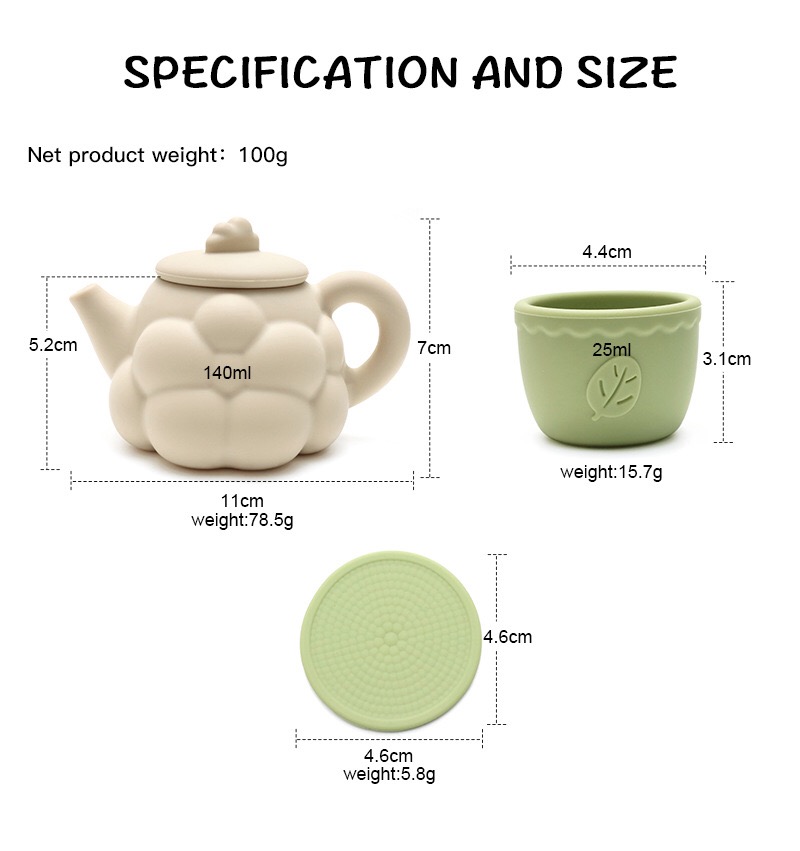 Silicone Toy Tea Set — dimensions and measurement reference