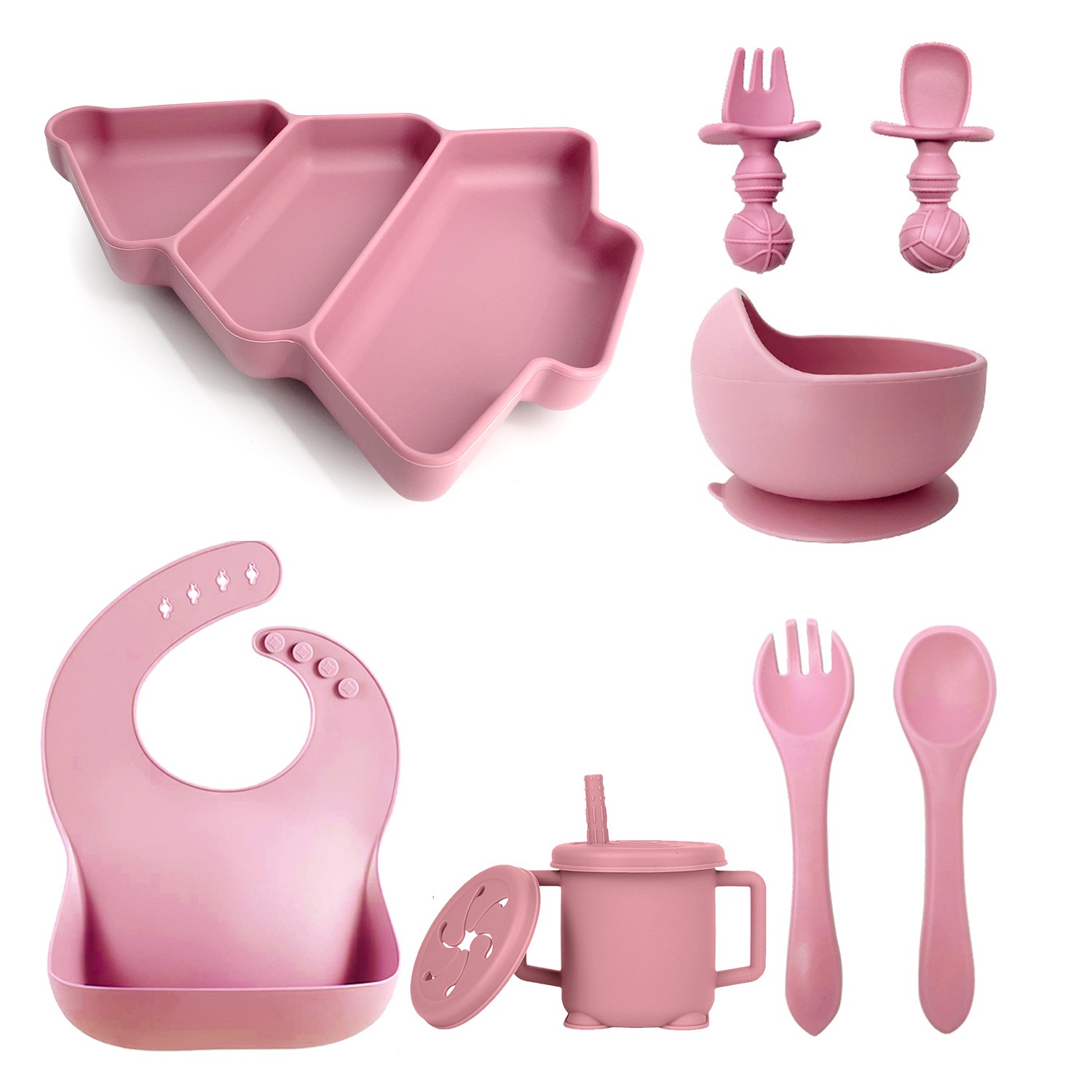 Christmas Tree Silicone Baby Feeding Set in Pink