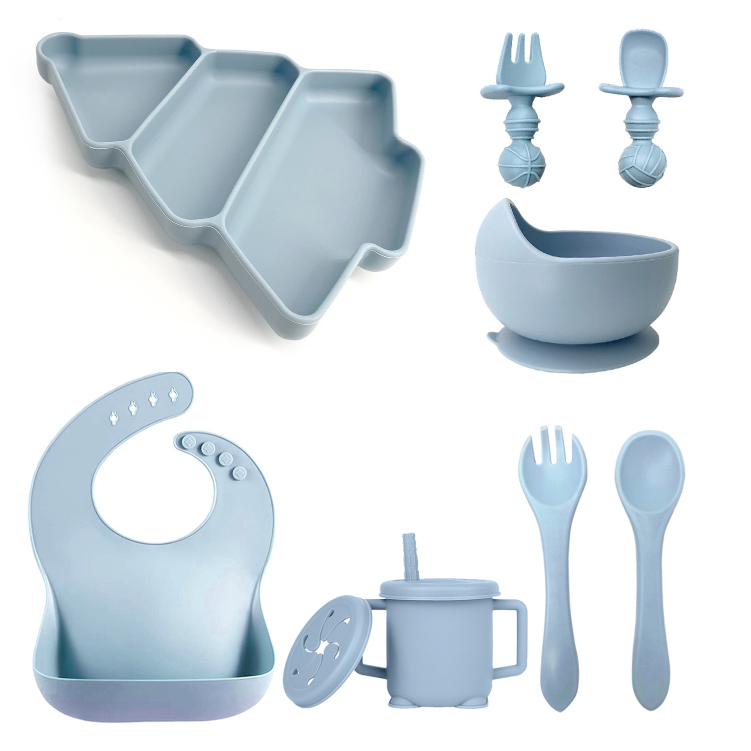 Christmas Tree Silicone Baby Feeding Set in Light Blue