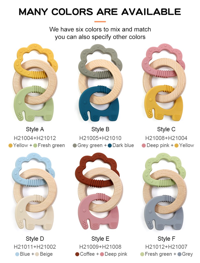 Silicone & Wood Baby Teether — original color collection