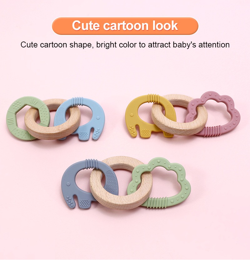 Silicone & Wood Baby Teether — original color collection