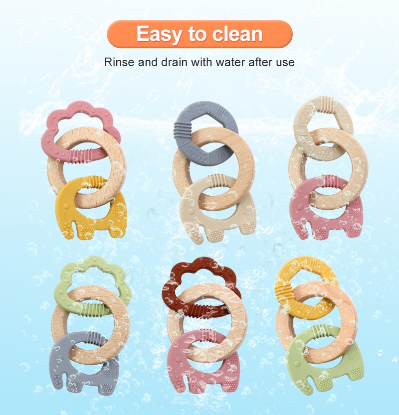 Silicone & Wood Baby Teether — close-up product details