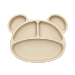 Panda shape silicone suction plate, food grade baby divided plate, BPA free infant feeding dish bulk OEM wholesale