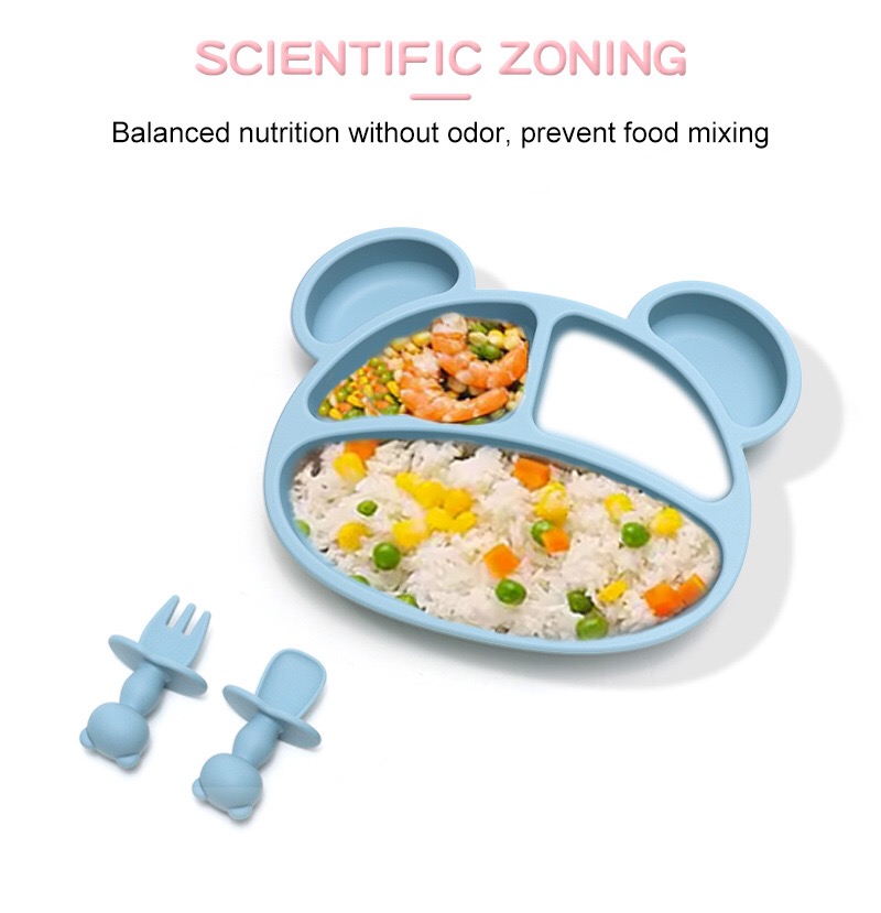 Food grade silicone panda divided plate, scientific zoning design for baby self‑feeding