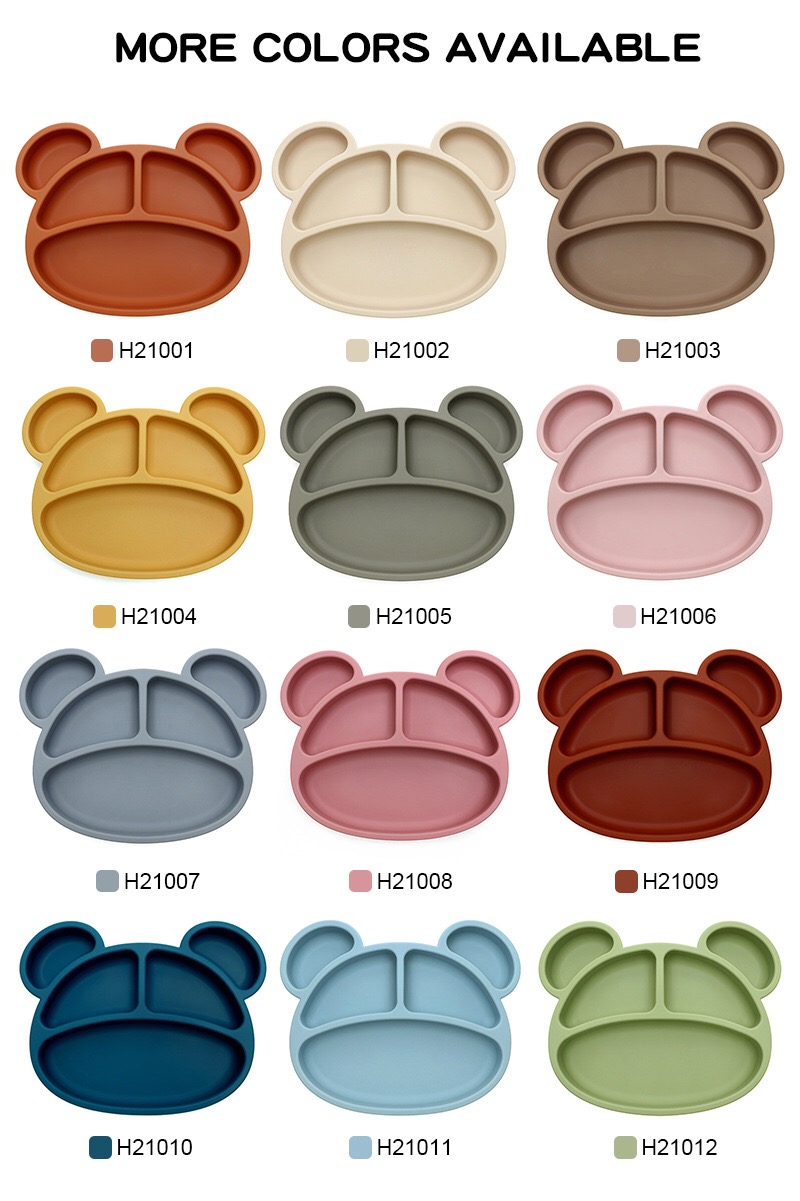 Multi‑color panda silicone suction plate, assorted colors baby divided feeding plate for bulk OEM order