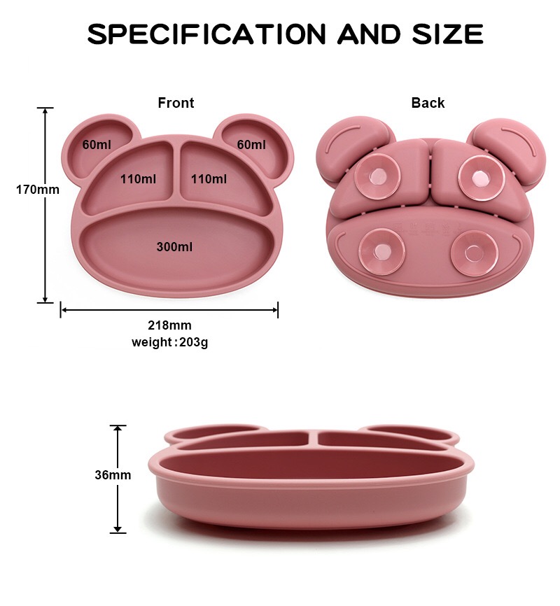 Panda silicone baby suction plate size specification, dimension diagram for wholesale buyer reference