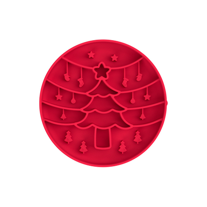 Red christmas pattern silicone pet licking mat, suction cup slow feeder mat for dog cat feeding wholesale OEM
