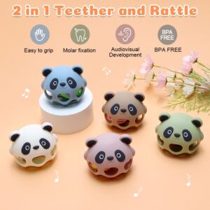 Cute panda shape silicone rattle ball teether, 2‑in‑1 baby sensory teething toy wholesale